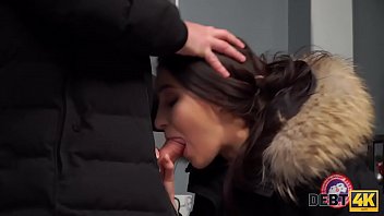 Black haired russian girl in jeans sucked the collector's dick